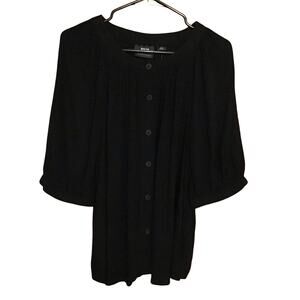 NWT Maeve by Anthropologie Black Pointelle Puff Short Sleeves Blouse Top XLP